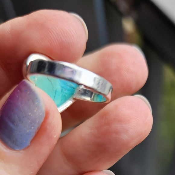 Handmade Sterling Silver 925 Kingman Turquoise Heart Ring Size 6 - Picture 6 of 9